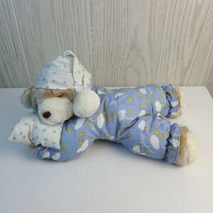 Sleepyhead Sleeping Teddy Bear Blue PJ's White Night Cap Pillow Stars 15" lovey